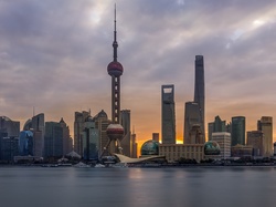 Wieżowce, Huangpu, Rzeka, Bund